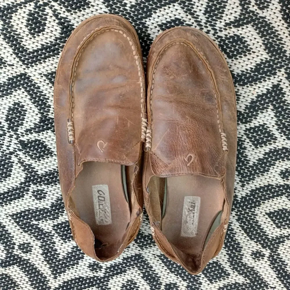 Mens OluKai Moloa 10128-2733 Slipper Brown Leather Sz M10